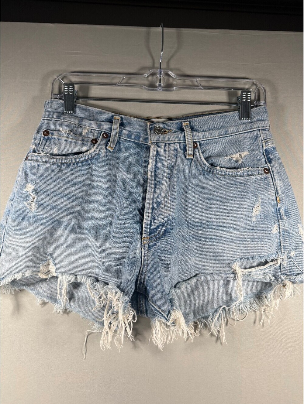 AGOLDE Light Blue Distressed Cut Off Denim Shorts Size 26 100% Cotton